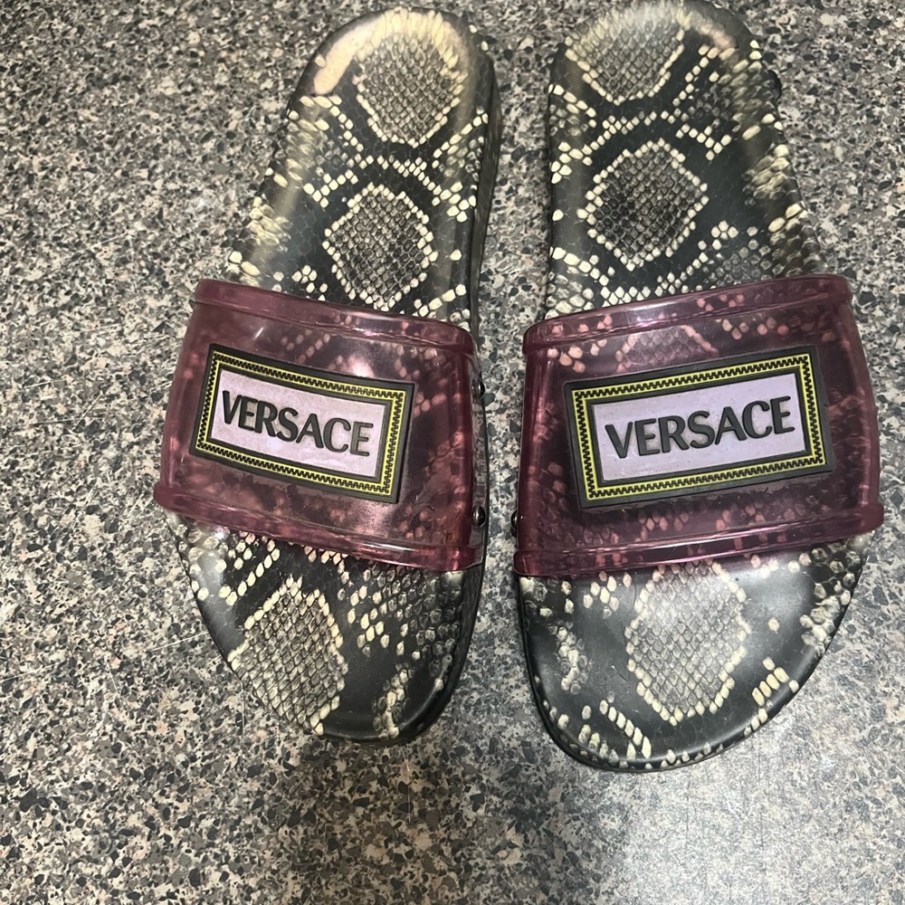 Versace Burgundy Snakeskin Pattern Slides
